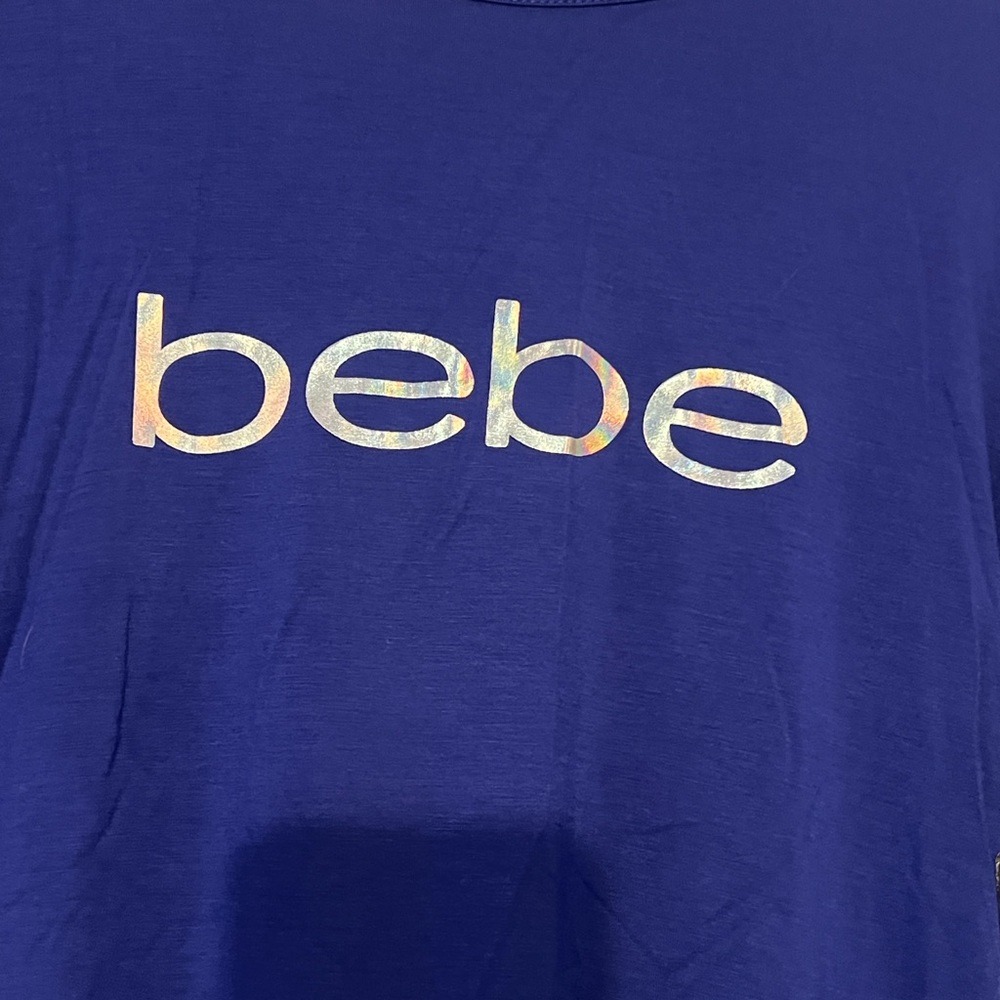 NWT BEBE Royal Blue Logo Long Sleeve Womens Top Large - Picture 2 of 11